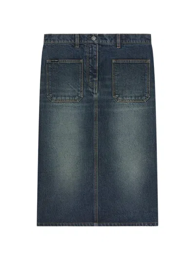Courrèges Patch-pocket Denim Midi Skirt In Blue