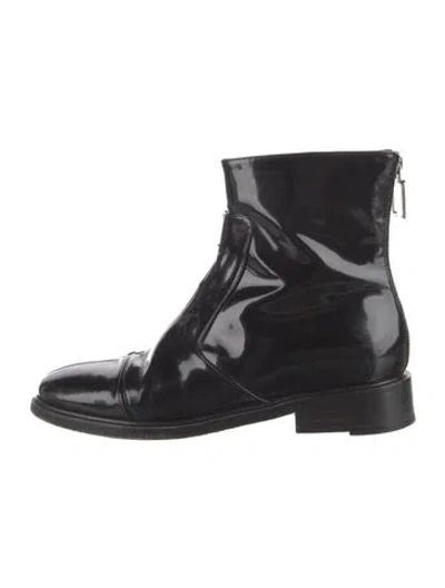 Pre-owned Courrèges Patent Leather Combat Boots In Black