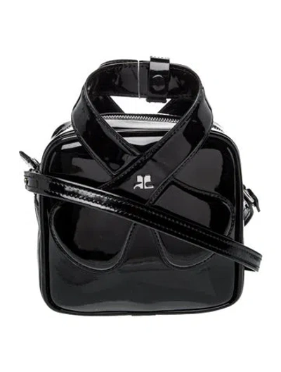 Pre-owned Courrèges Patent Leather Shoulder Bag In Black