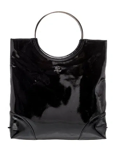 Pre-owned Courrèges Patent Leather Top Handle Bag In Black