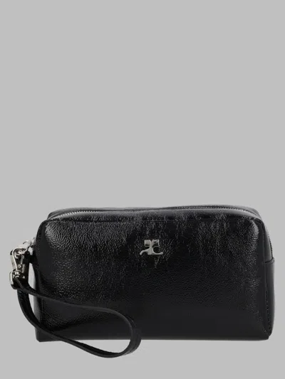 Courrèges Courreges Patent Leather Wristlet Pouch In Black