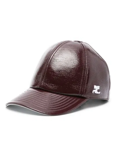 Courrèges Patent Leather-effect Cap With Embroidered Logo In Red