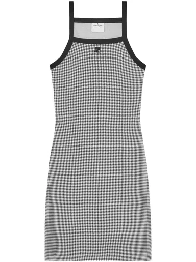 COURRÈGES PIED-DE-POULE CONTRAST MINI DRESS WOMAN BLACK AND WHITE IN COTTON