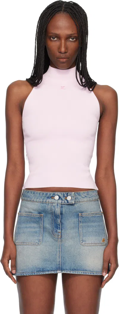 Courrèges Pink Heritage Knit Top In White