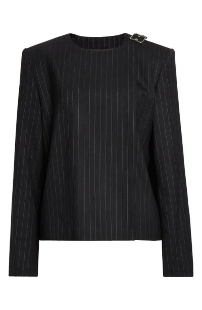 Courrèges Pinstripe Stretch Wool Wrap Jacket In Black