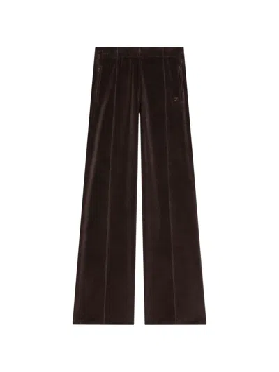 Courrèges Pintucked Velvet Track Pants In Brown
