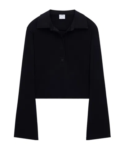 Courrèges Piqué Cotton Polo Shirt In Black