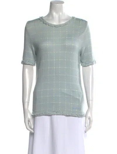 Pre-owned Courrèges Plaid Print Scoop Neck T-shirt W/ Tags In Blue