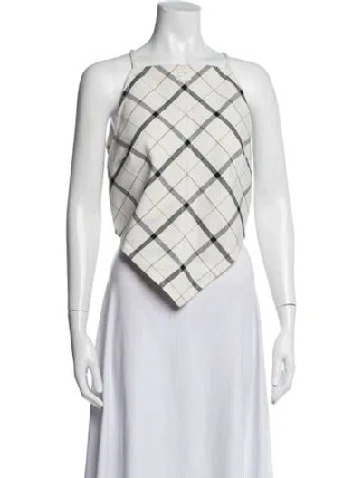Pre-owned Courrèges Plaid Print Square Neckline Top In Neutrals