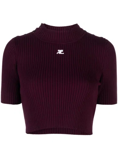 Courrèges Plum Shoulder Snaps Rib Knit For Women In Ss24 In Purple