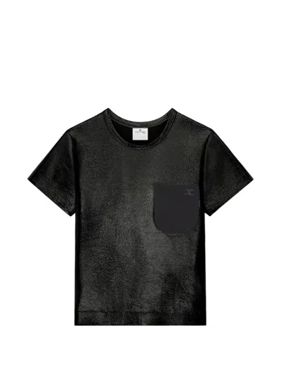 Courrèges Pocket-detail Vinyl T-shirt In Black