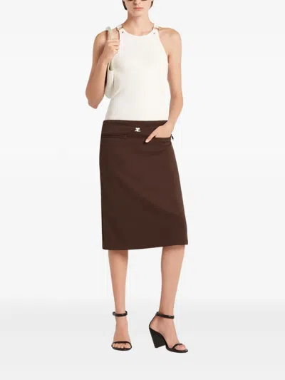 Courrèges Pocketed Pencil Skirt In Brown