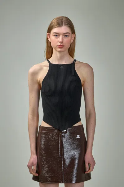 COURRÈGES POINTY BUCKLE RIB KNIT TOP