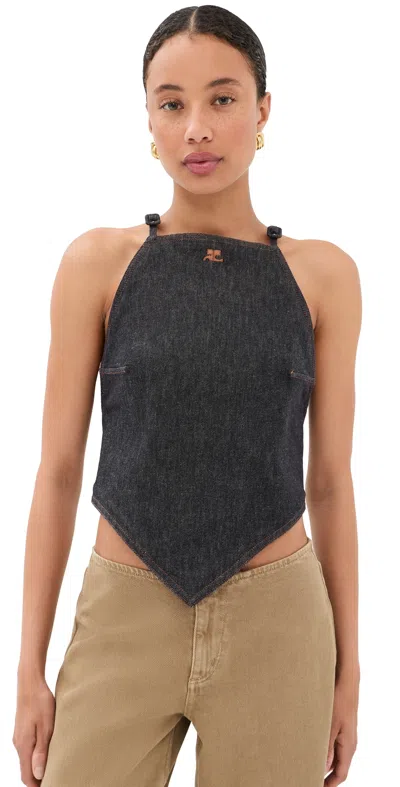 Courrèges Pointy Denim Tank Top Brut In Black