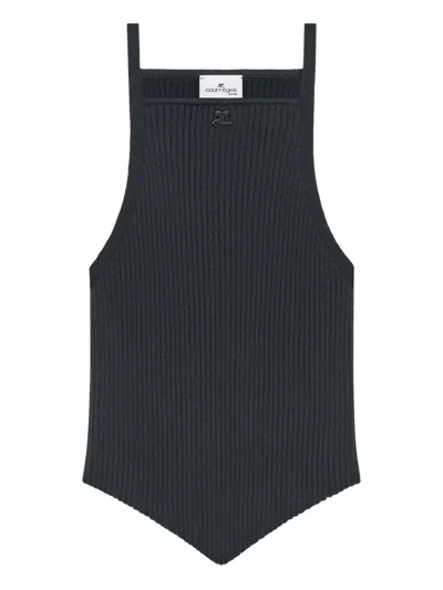 Courrèges Pointy-hem Ribbed Tank Top In Black