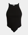 Courrèges Pointy Hemline Ribbed Knit Tank Top In Black