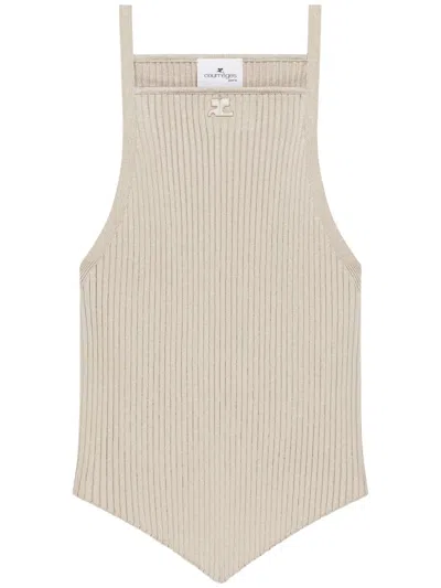 Courrèges Pointy Rib-knit Tank Top In Neutrals