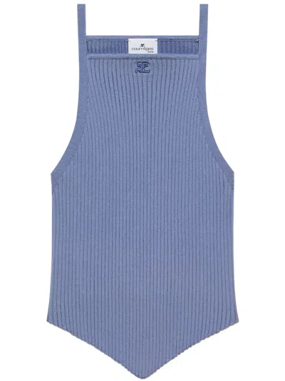 Courrèges Pointy Ribbed-knit Tank Top In Blue