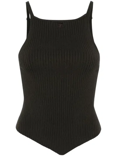 Courrèges Pointy Rib-knit Tank Top In Black