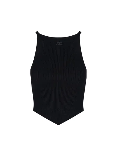 Courrèges Rib Knit Pointy Tank Top In Black