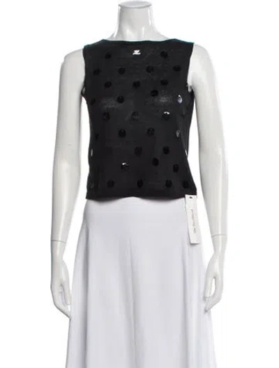 Pre-owned Courrèges Polka Dot Print Crew Neck Top In Black