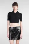 Courrèges Cropped Knit Polo In Black