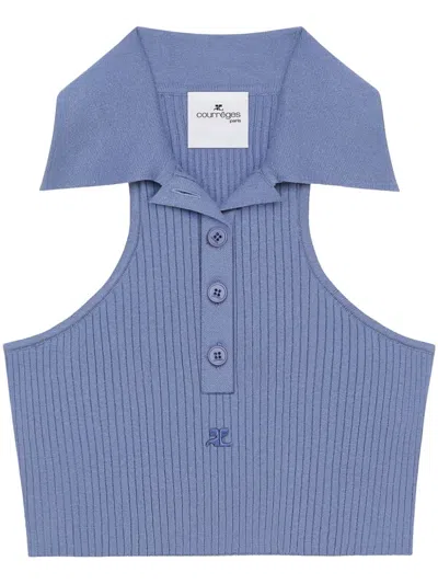 Courrèges Polo Crop Top In Blue