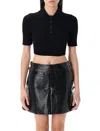 Courrèges Logo Patch Ribbed-knit Cropped Polo Top In Black