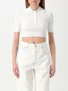 Courrèges Cropped Ribbed-knit Polo Shirt In Weiss