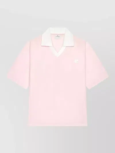 Courrèges Polo Shirt Short Sleeves V Neck Contrast Collar In Pink