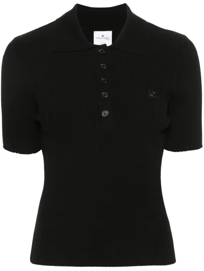 Courrèges Polo Signature Rib Knit In Black