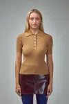 Courrèges Iconic Rib Knit Polo Shirt In Brown