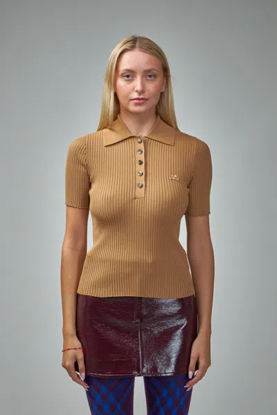 Courrèges Iconic Rib Knit Polo Shirt In Beige