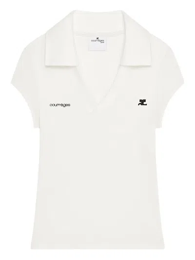 Courrèges Cropped Polo Shirt Collar Short Sleeves V Neck In Animal Print