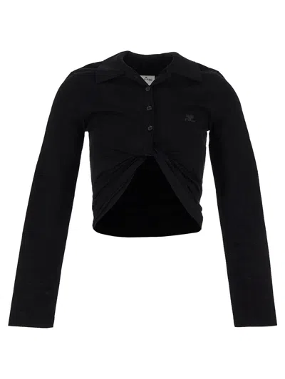 Courrèges Long Sleeve Polo Shirt In Black