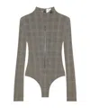 Courrèges High Neck Stretch Body With Prince Of Wales Check In Gray