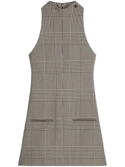Courrèges Beige & Brown Sleeveless Prince Of Wales A-line Minidress In Multi