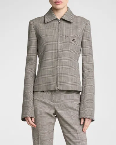 Courrèges Prince Of Wales Wool Short Jacket In Multi
