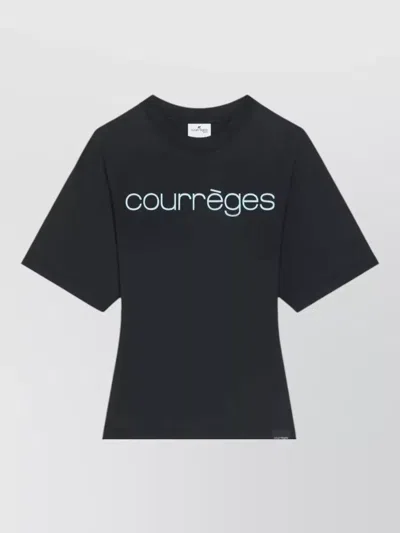 Courrèges Printed Dress A Line Cut Round Neck In Black