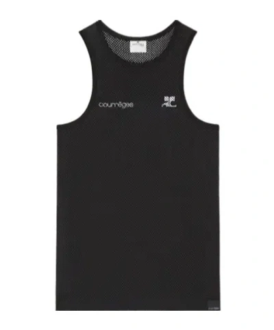 Courrèges Printed Mesh Tank Top In Black