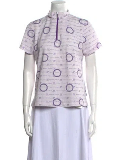 Pre-owned Courrèges Printed Mock Neck Button-up Top In Purple