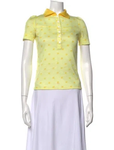 Pre-owned Courrèges Printed Short Sleeve Polo In Yellow