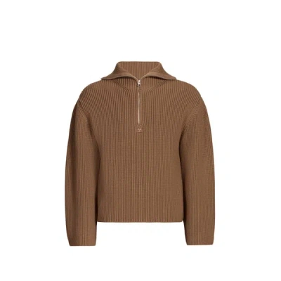 Courrèges Pull Col Zippé En Laine Mérinos In Brown