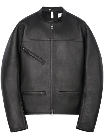 Courrèges Racer Buckle Leather Jacket In Black