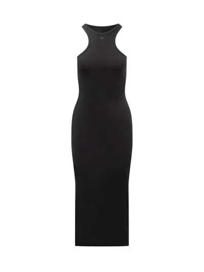 Courrèges Long Scuba Rib Dress In Black
