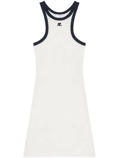 Courrèges Cotton Tank Dress With Contrast Hems In White