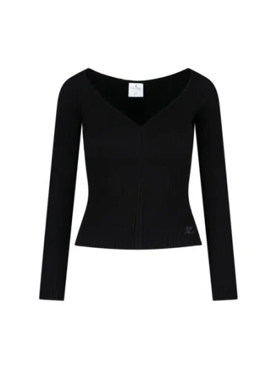 Courrèges Courregès Raffia V Neck Jumper In Black