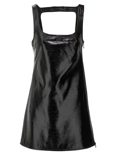 Courrèges Structured Midi Dress With Subtle Sheen And Square Neckline In Black