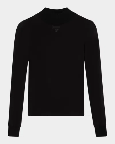 Courrèges Re-edition Mock-neck Long-sleeve Fitted Top In Black