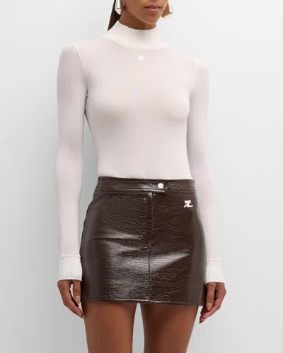 Courrèges Re-edition Mock-neck Long-sleeve Fitted Top In Heritage White